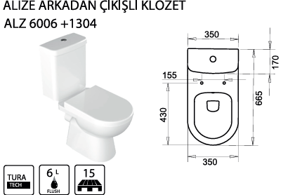 TURAVİT ALİZE ARKADAN ÇIKIŞLI KLOZET + REZERVUAR KOD: ALZ 6006+1304
